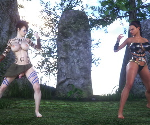 манга суперт – cavegirl Зои vs. warrior.., 3d , dark skin 